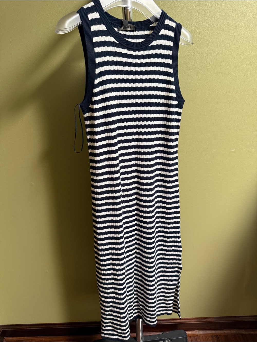 Banana Republic Navy and White Striped Ribbed Midi Dress